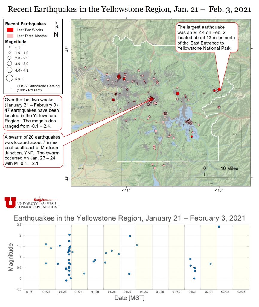 Recent Earthquakes in the Yellowstone Region January 21 –  February 3, 2021