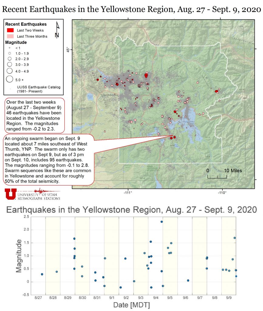 Recent Earthquakes in the Yellowstone region Aug 27 - Sept 9